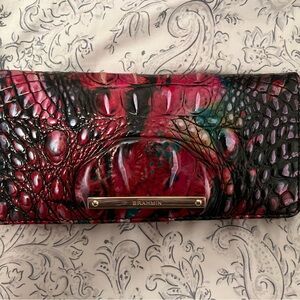 Brahmin Red and Black Crocodile Embossed Clutch